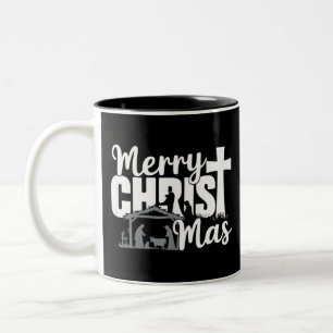 Merry Christ Mas Christian Christmas Jesus Family  Two-Tone Coffee Mug
