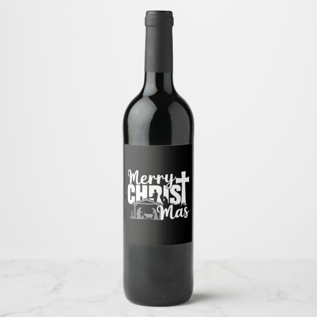 Merry Christ Mas Christian Christmas Jesus Family  Wine Label (Front)