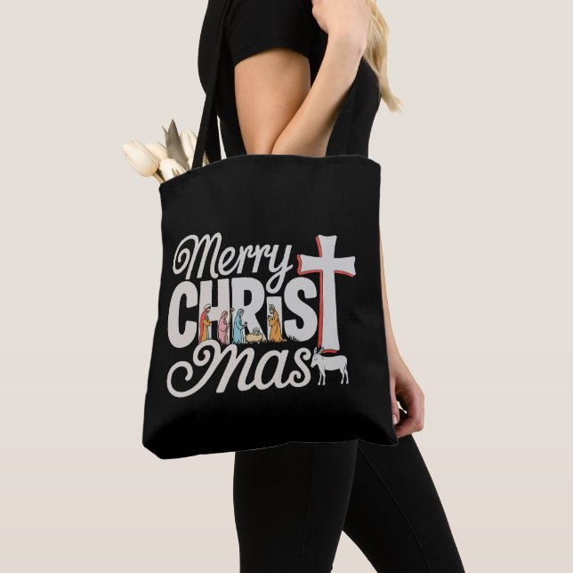 Merry Christ Mas Christian Christmas Jesus Xmas Tote Bag (Close Up)