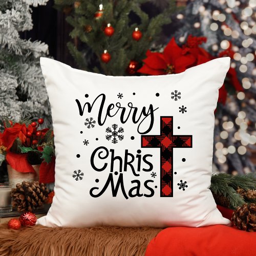 Merry Christ Mas Christian Religious Christmas Throw Pillow