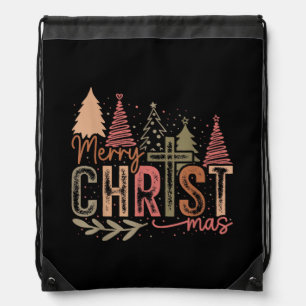 Merry Christ Mas Christmas Christian Faith Jesus C Drawstring Bag