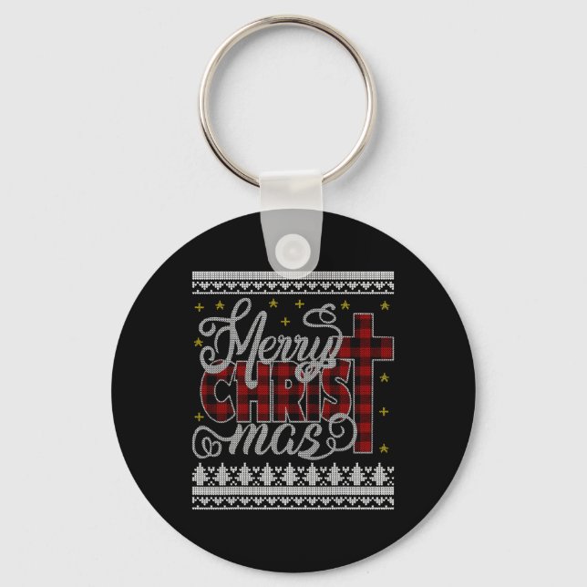 Merry Christ Mas Jesus Christian Pajamas Ugly Chri Keychain (Front)