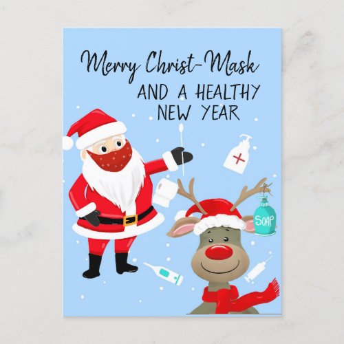 merry Christ_mask and a healthy New Year postcard