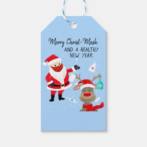 merry Christ_mask and a healthy New Year postcard Gift Tags