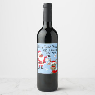 merry Christ-mask and a healthy New Year postcard Wine Label