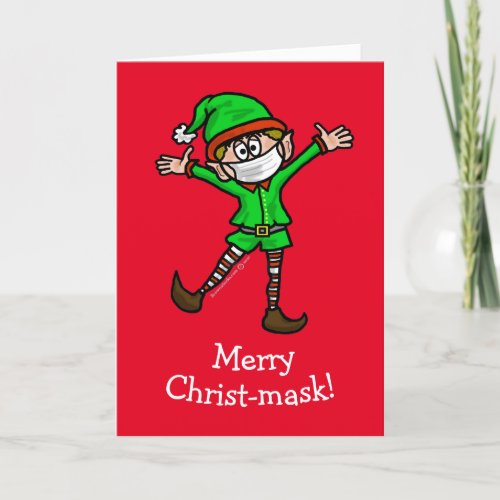 Merry Christ_mask COVID_19 Elf Christmas Card