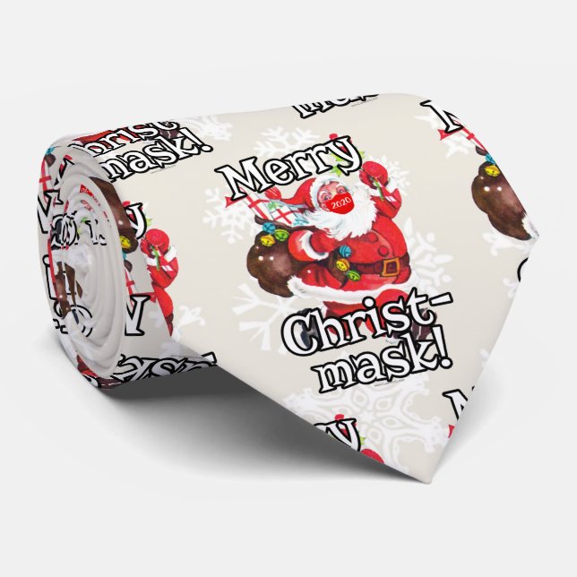 Merry Christ-mask funny Christmas Santa Mask 2020 Neck Tie (Rolled)