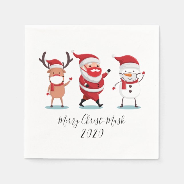Merry Christ Mask Quarantine 2020 Santa Reindeer Napkins (Front)