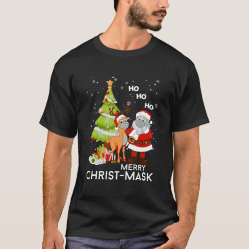 Merry Christ_Mask Santa Reindeer Face Mask Family  T_Shirt