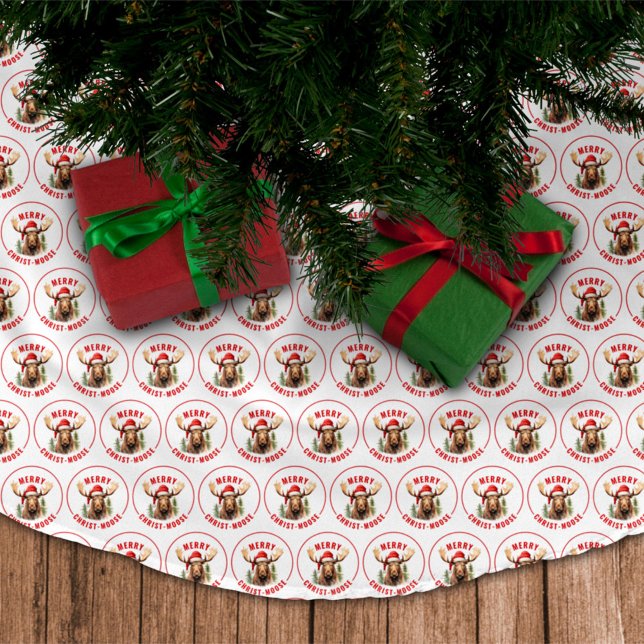 Merry Christ-moose Funny Christmas Moose Brushed Polyester Tree Skirt (Creator Uploaded)