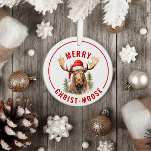 Merry Christ-moose Funny Christmas Moose Ceramic Ornament