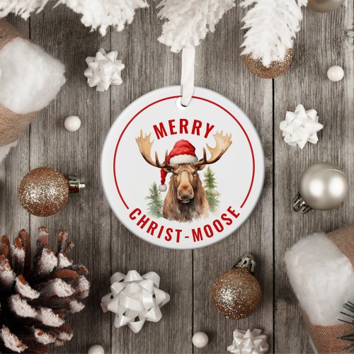 Merry Christ_moose Funny Christmas Moose Ceramic Ornament