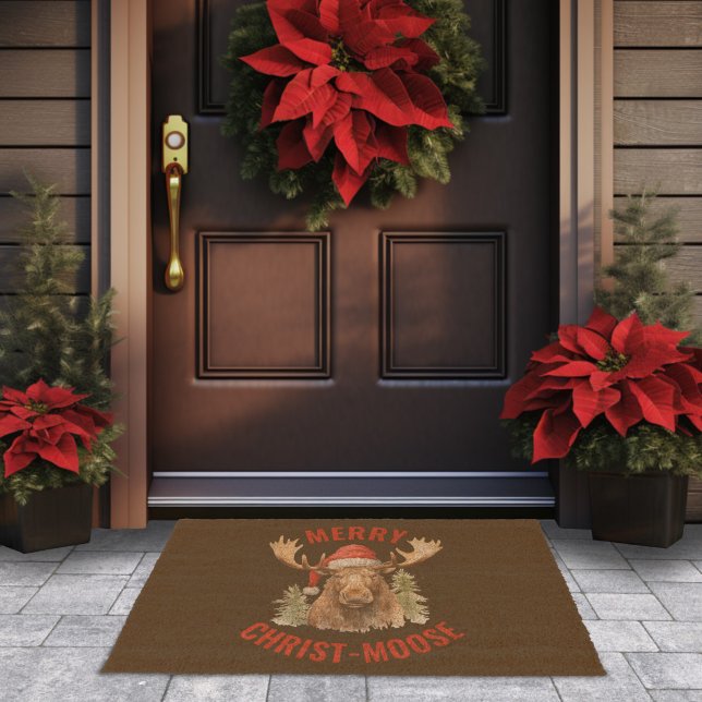 Merry Christ-moose Funny Christmas Moose Fiber Doormat (Creator Uploaded)