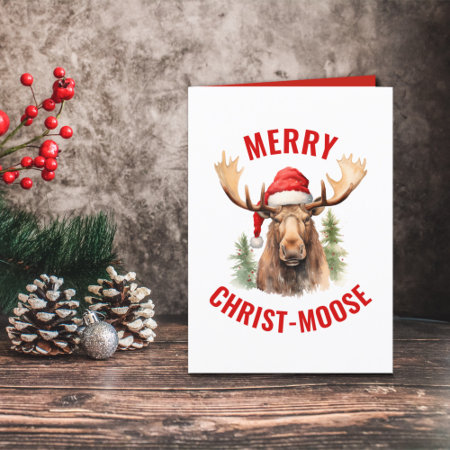 Merry Christ-moose Funny Christmas Moose Holiday Card