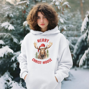 Merry Christ-moose Funny Christmas Moose Hoodie