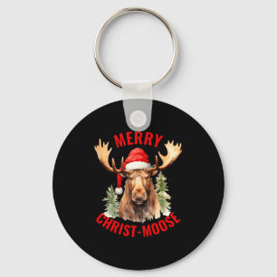 Merry Christ Moose Funny Christmas Moose Keychain