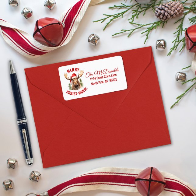 Merry Christ-moose Funny Christmas Moose Label (Creator Uploaded)