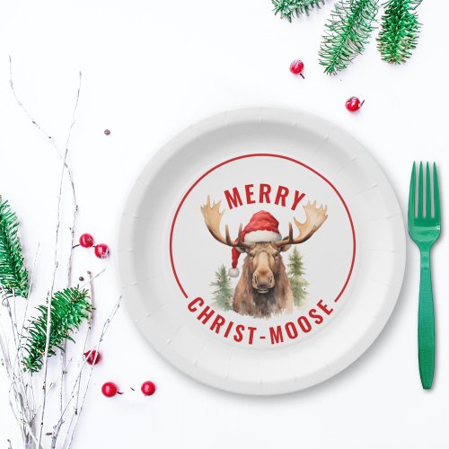 Merry Christ_moose Funny Christmas Moose Paper Plates