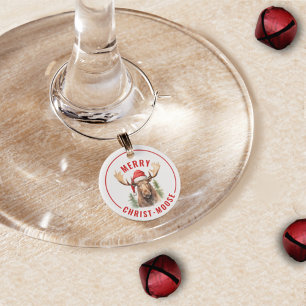 Merry Christ-moose Funny Christmas Moose Wine Charm