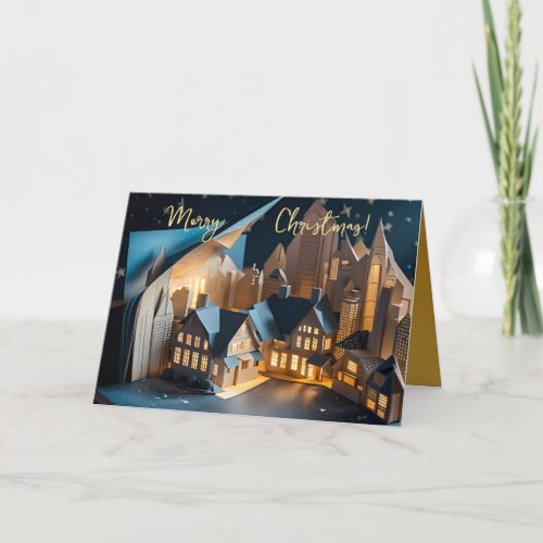 Merry Christams Faux Pop_up illuminated Houses C Holiday Card