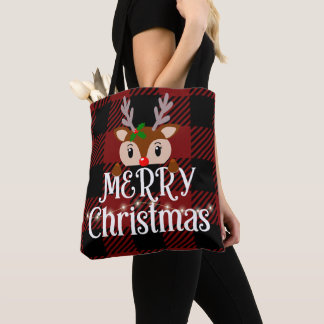 Merry Christams Reindeer Custom Name Tote Bag