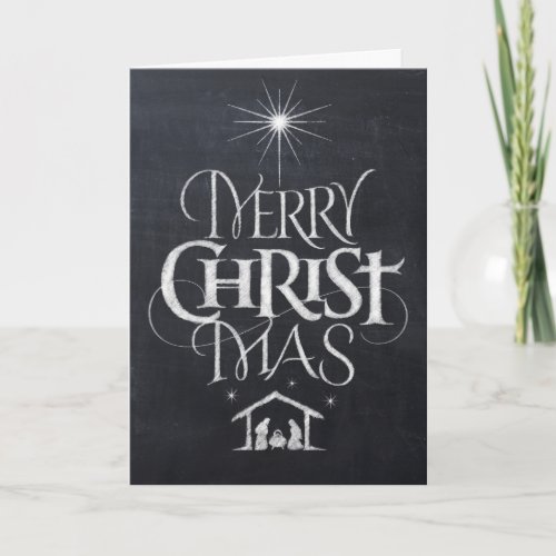 Merry CHRISTbut Religious Chalkboard Calligraphy Holiday Card