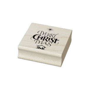 Merry Christian Christmas Calligraphy Jesus Christ Rubber Stamp