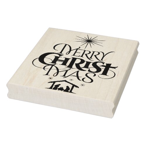 Merry Christian Christmas Calligraphy Religious Rubber Stamp