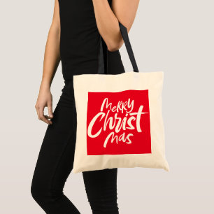 Merry Christian Christmas Lettering Religious Tote Bag