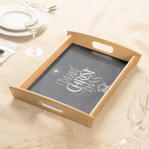 Merry Christma Religious Chalkboard Black Chalk Serving Tray