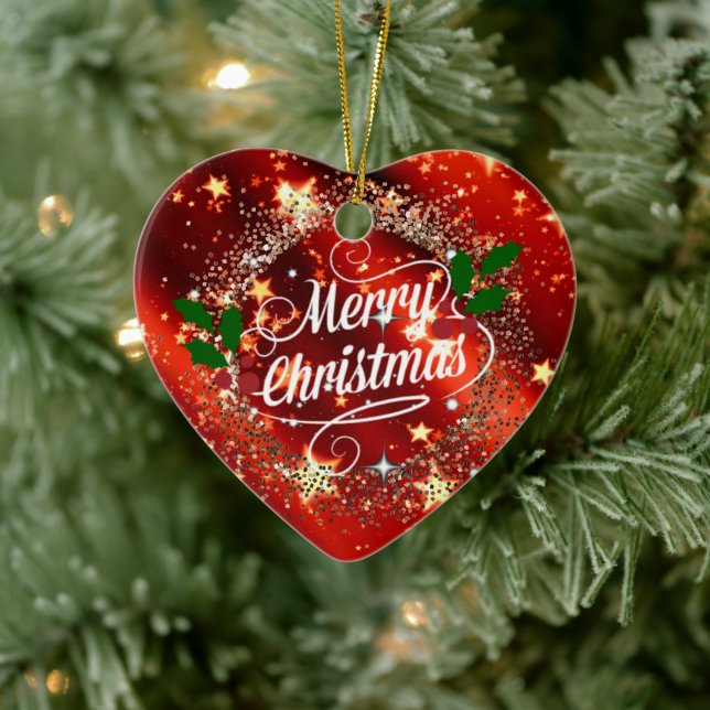   Merry Christmans, glitter and shine, Ceramic Ornament (Tree)