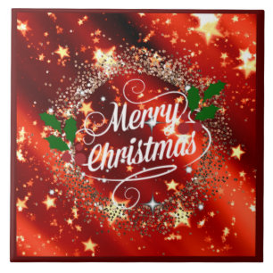   Merry Christmans, glitter and shine, Ceramic Tile