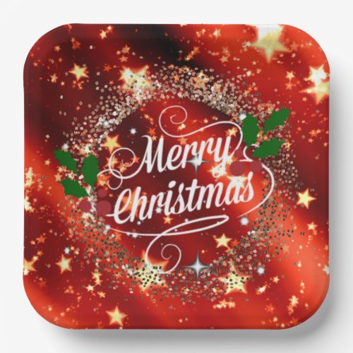   Merry Christmans glitter and shine Paper Plates