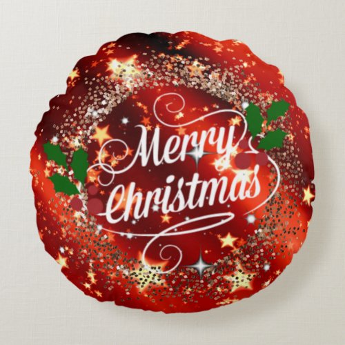   Merry Christmans glitter and shine Round Pillow