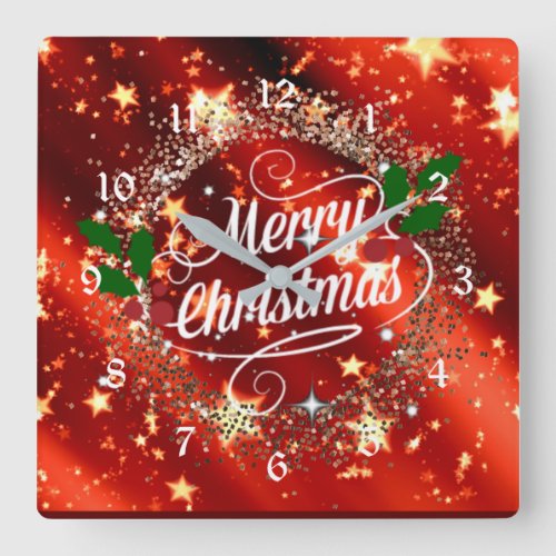   Merry Christmans glitter and shine Square Wall Clock