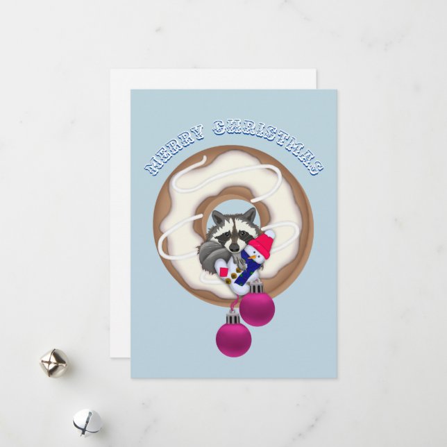 Merry Christmas Сute Raccoon Holiday Card (Front/Back In Situ)