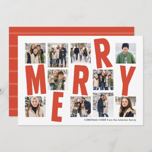 Merry Christmas 10 photo collage bold modern red Holiday Card