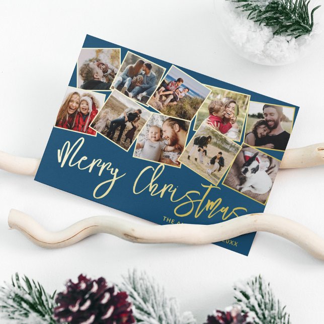 Merry Christmas 10 Photo Collage Foil Holiday Card (Creator Uploaded)