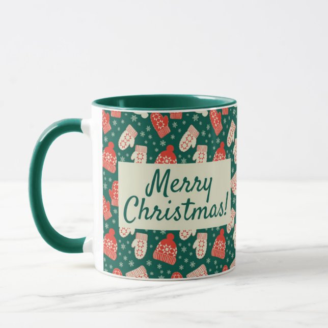 Merry Christmas 11oz Green Hat & Mittens Mug (Left)