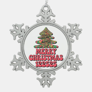 Merry Christmas 122525 Snowflake Pewter Christmas Ornament