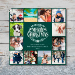 Merry Christmas 12 Photo Collage Green Holiday Card<br><div class="desc">Send out your Christmas best wishes with this elegant holiday card that features your 12 favorite photos that capture your year. Designed by Thisisnotme©</div>