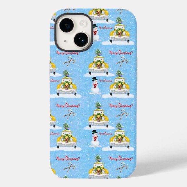 Merry Christmas 1950s New York Yellow Cab Pattern  Case-Mate iPhone Case (Back)