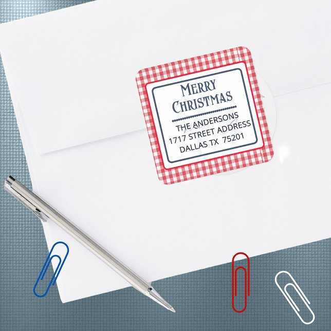 Merry Christmas 1.5" Address Gingham Sticker (Creator Uploaded)