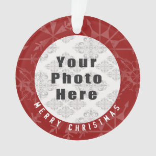 Merry Christmas 1 Photo Red Snowflake / Text Ornament