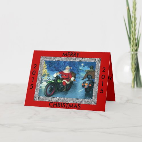 Merry Christmas 2015 Santa on motorcycle Holiday Card