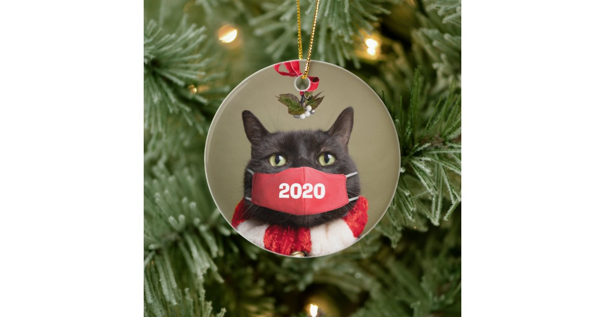 Merry Christmas 2020 Cat In Covid Face Mask Ceramic Ornament Zazzle Com