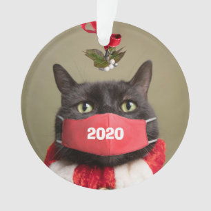 Merry Christmas 2020 Cat in Covid Face Mask Ornament