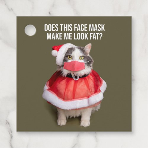 Merry Christmas 2020 Fat Cat in Face Mask Favor Tags