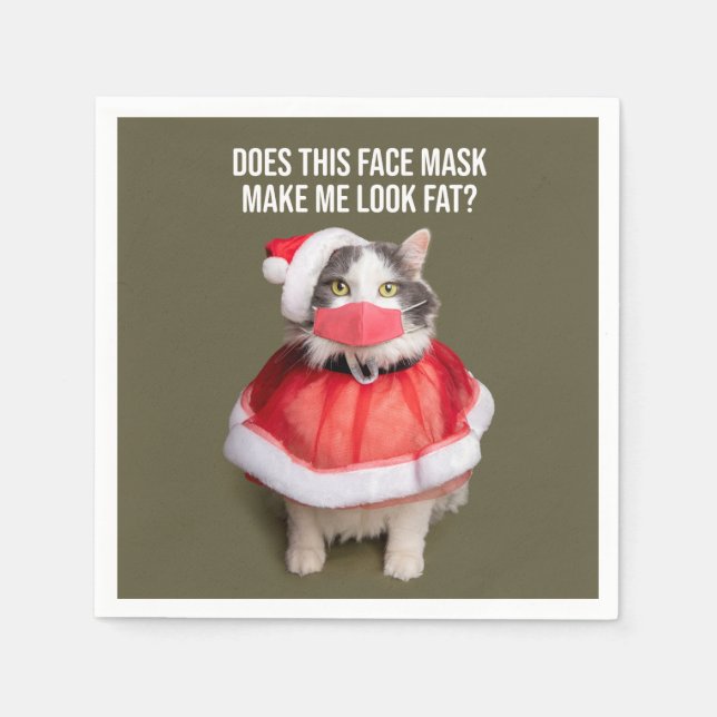Merry Christmas 2020 Fat Cat in Face Mask Napkins (Front)