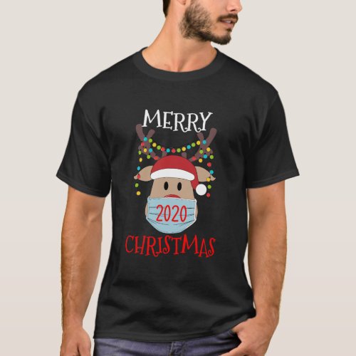 Merry Christmas 2020 Rudolph Reindeer In Mask Holi T_Shirt